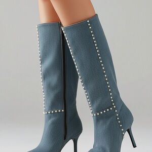Zara Blue Studded Heeled Boots